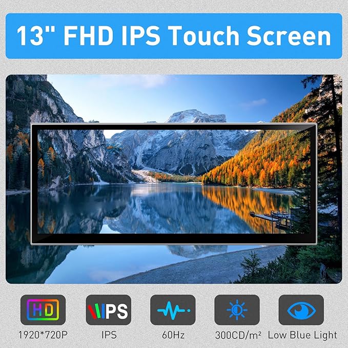 Maxfree Portable Monitor Touchscreen, 13" 1080P 10-Point Touch Screen Monitor with Kickstand & Speaker, Plug & Play, Laptop Screen Extender for Laptop/Windows/MacOS/Android/PS4/5/Xbox/iPad