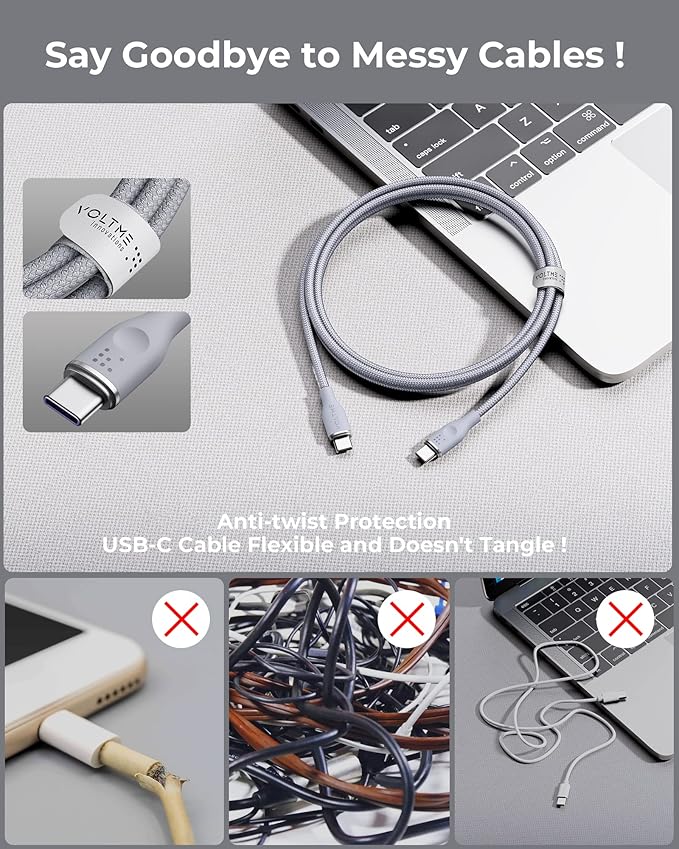VOLTME USB C Cable (6ft 100W, 2-Pack), Premium Nylon USB C to USB C Cable 2.0, Type C Charging Cable Fast Charge for iPhone 17/16/15 Series,Galaxy S25/S24/S23,MacBook Pro 2020,and More