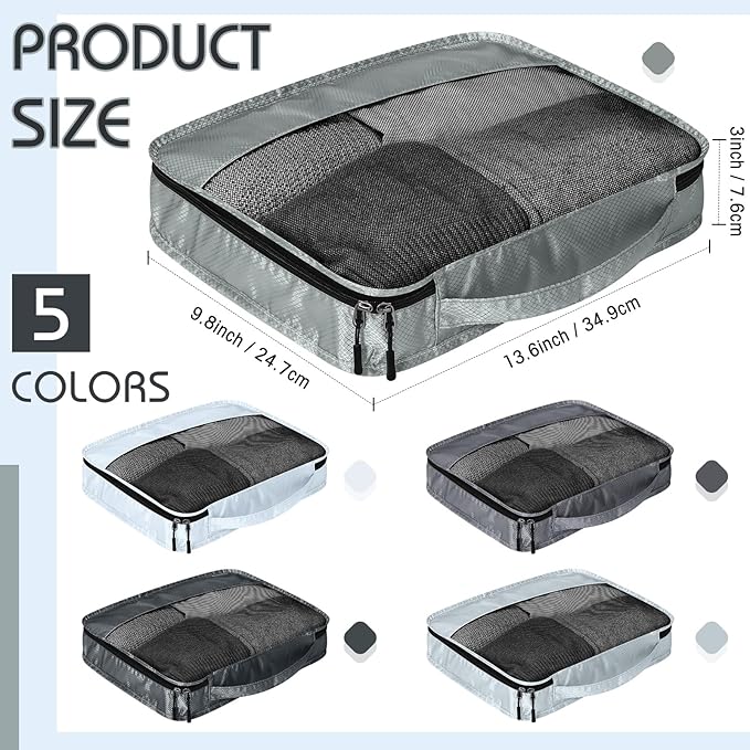 5 Pcs Packing Cubes for Suitcase Large Travel Cubes Carry on Luggage Organizer Bags for Clothes Accessories(S,Gray)