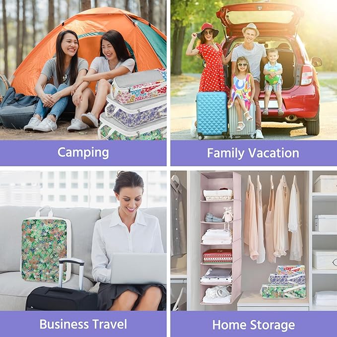 7 Pcs Compression Packing Cubes for Travel, Waterproof Suitcase Luggage Backpack Organizer with Toiletry Bag Travel Essentials for Women/Men-Flowers