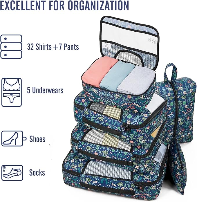 Veken 8 Set Packing Cubes for Travel Essentials, Suitcase Organizer Bags in 4 Sizes, Carry-On Luggage Accessories with Large Laundry & Hanging Toiletry Bag, Must-Have for Airplane, Road Trip & Camping