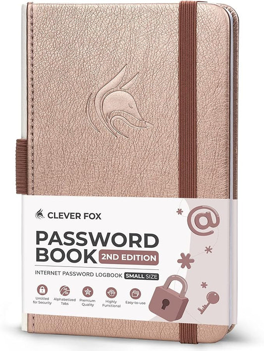 Clever Fox Password Book 2nd Edition Small – Pocket Password Keeper with Alphabetical Tabs – Internet Address Notebook & Login Details Organizer Journal – 3.5x5.6” (Rose Gold)