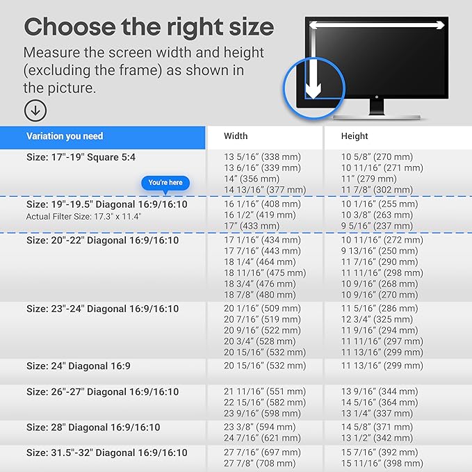 VINTEZ Blue Light Screen Protector for 19, 19.5 Inch Computer Monitor and Laptop – Anti-UV Blue Light Blocking Film for Desktop PC, Eye Protection Filter, 17.3" x 11.4", 1 Pack