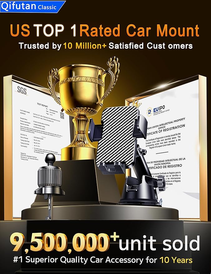 Qifutan Dash Mounted Holders Phone Holders for Your Car Phone Mount for Car Windshield Dashboard Air Vent Universal Desk Mounts Hands Free Automobile Cell Phone Holder Fit for iPhone Smartphone