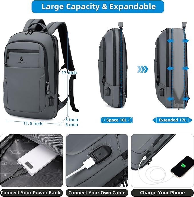 Caoroky knight Backpack Laptop Men 15.6 inch Slim Work Business Backpacks with USB Charging Port Mens Travel Bag Bookbag (Grey-1, Large)