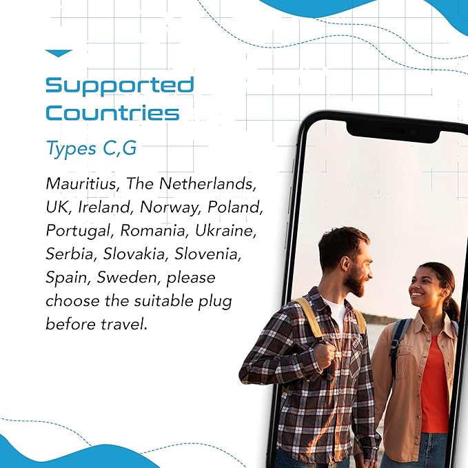 Ceptics Europe Travel Adapter Plug Set Schuko - 4 Input - Ultra Compact - Light Weight Type C, Type G - USA to Any Type C, G Countries UK, Ireland, Germany, France - 4 Pack (PT-9C-7-4PK),White