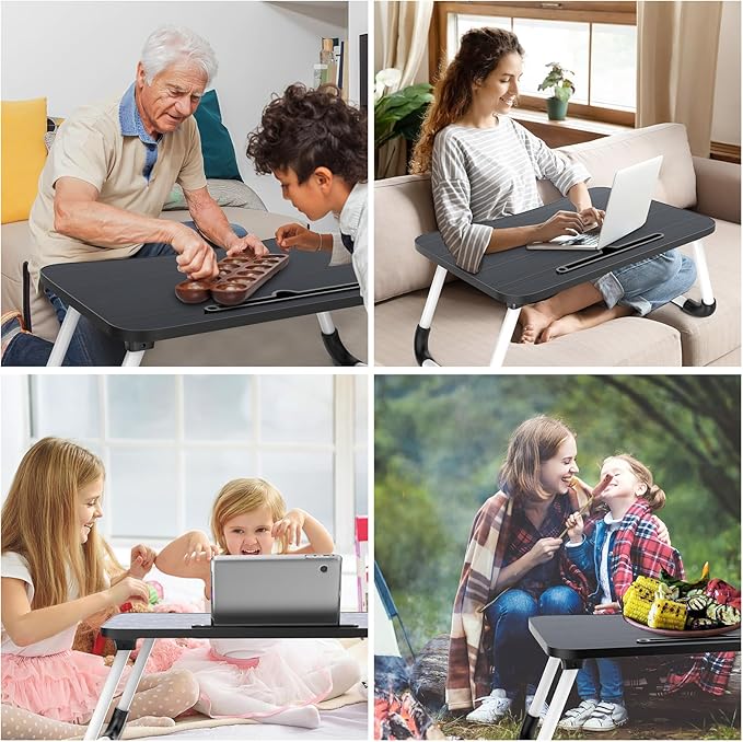 Zapuno Laptop Bed Desk, Foldable Laptop Tray Table with Tablet Slot, Lapdesk Laptop Stand for Bed Portable Standing Table for Bed Couch Floor