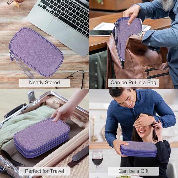 FYY Electronic Organizer, Travel Cable Organizer Bag Pouch Electronic Accessories Carry Case Portable Waterproof Double Layers Storage Bag for Cable, Cord, Charger, Phone, Large Size, Dark Purple