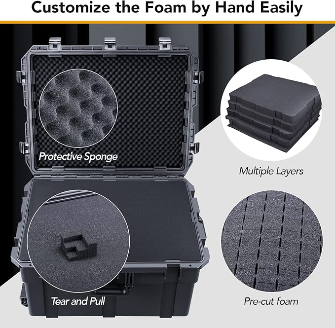 Lykus HC-7240 Large Waterproof Hard Case with Wheels and Customizable Foam, Interior Size 28.3x21.6x15.6 inch, Suitable for cameras, lenses, electronic equipment and more