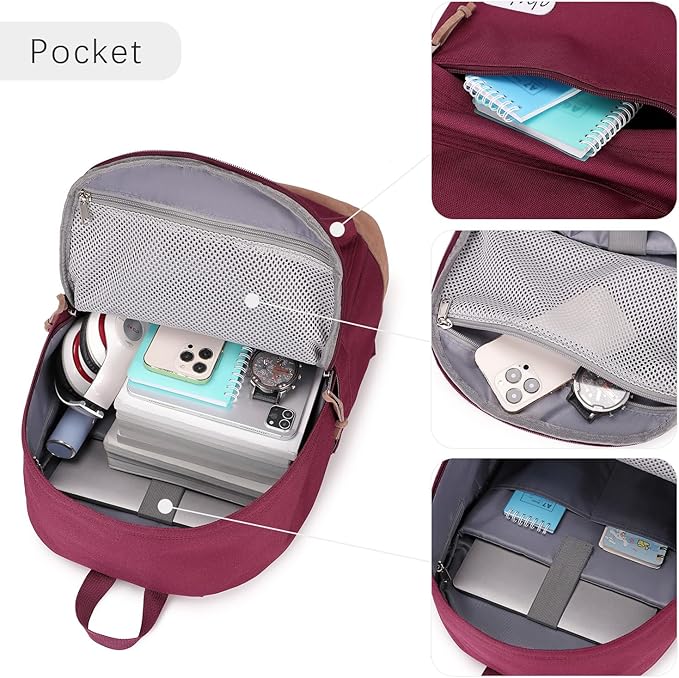 abshoo Basic Classical School Backpack For Middle High School Water Resistant Bookbag College Travel Daypack (Wine Red)