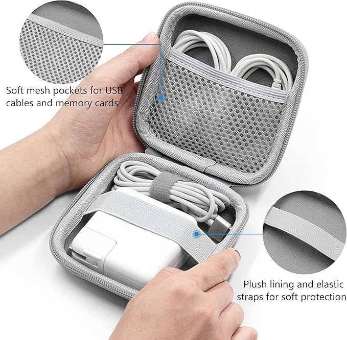Charger Case for Macbook, Portable Tech Electronic Organizer Bag, Travel Storage Pouch for Laptop Accessories, MacBook Power Adapter, Charging Cords, USB, Power Bank (Grey-Oxford, M)