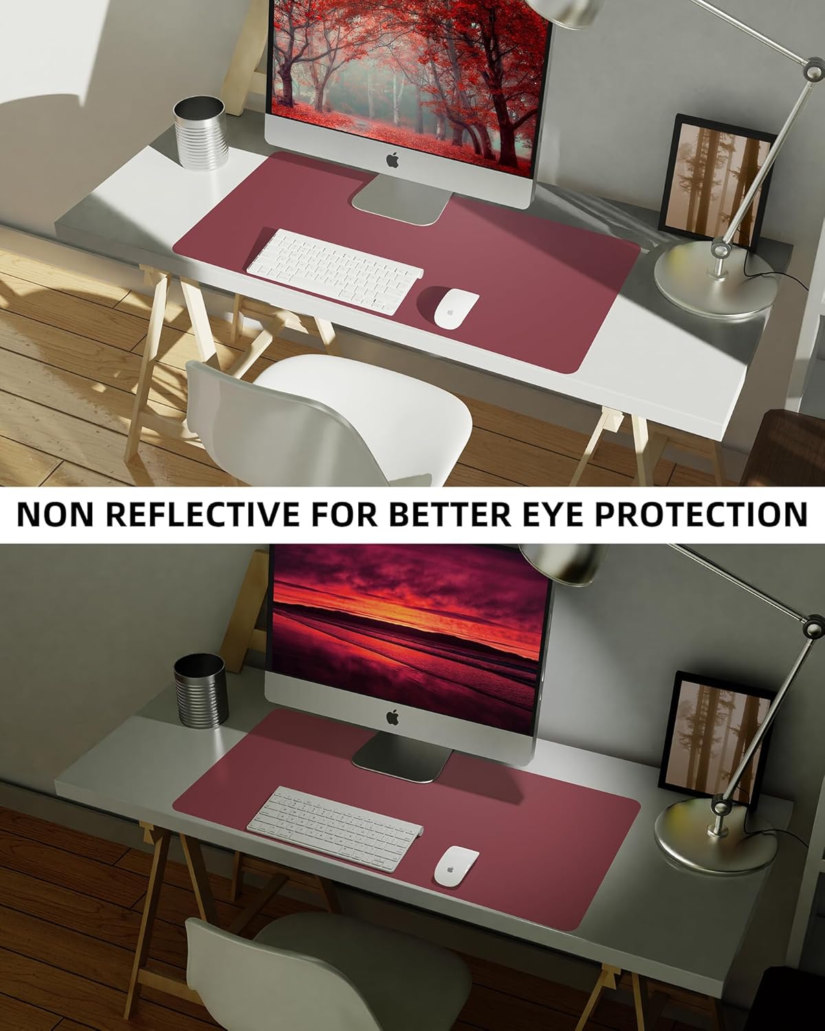 Leather Desk Pad Protector,Mouse Pad,Office Desk Mat, Non-Slip PU Leather Desk Blotter,Large Desk mat,Waterproof Keyboard mat for Office/Home/Decor (Burgundy Red,35" x 17")