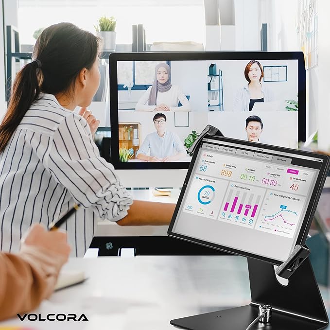 Volcora Anti-Theft Tablet Stand iPad Security Holder with Lock, Black 10-13 Inch Kiosk Stand Mount, Swivel, Adjustable, for iPad Pro, Air, POS Register, Retail Business, Checkout, Cashier