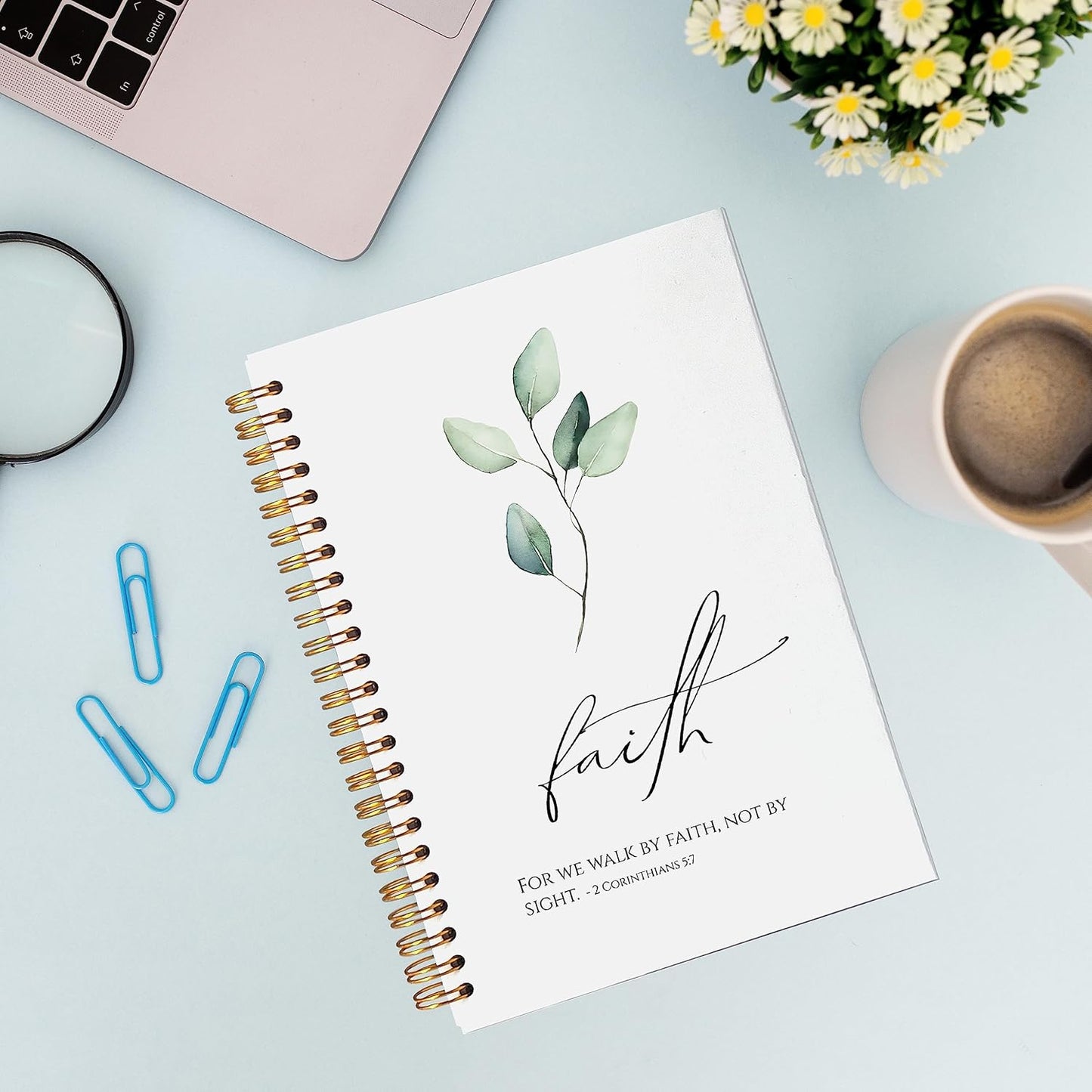 VNWEK Bible Scripture 2 Corinthians 5:7 For Me Walk By Faith Not By Sight Spiral Notebook Journal 5.5 X 8.3 Inches,Christian Lined Hardcover Spiral Notebook,Christian Gifts For Women Men Faith Teens