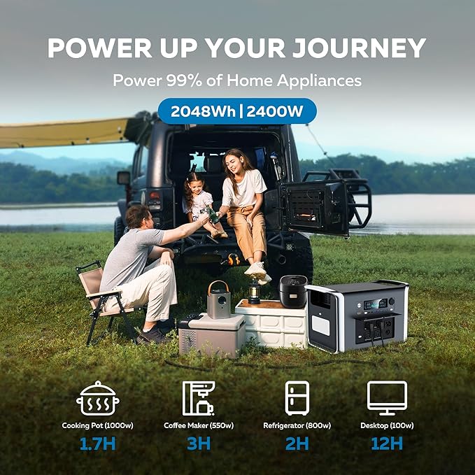 2400W Portable Power Station with 200W Solar Panel - 2048Wh Solar Generator LiFePO4 Battery 1000W AC Output for RV Camping Off-grid Living