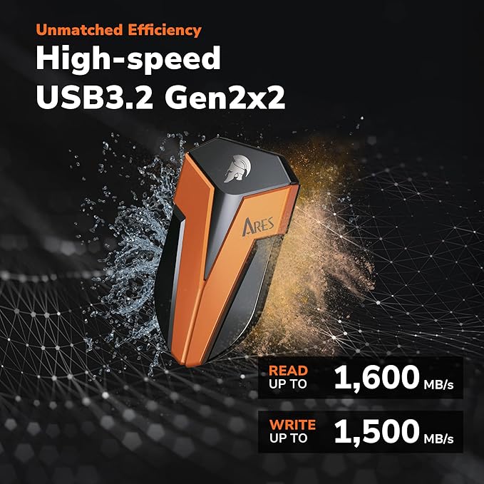 DATO ARES Amber Shield 500GB Portable SSD, Portable Solid State Drive w/LED, USB 3.2 Gen 2x2 Type C External Solid State Drive, External SSD (Up to 1600/1500 MB/s)