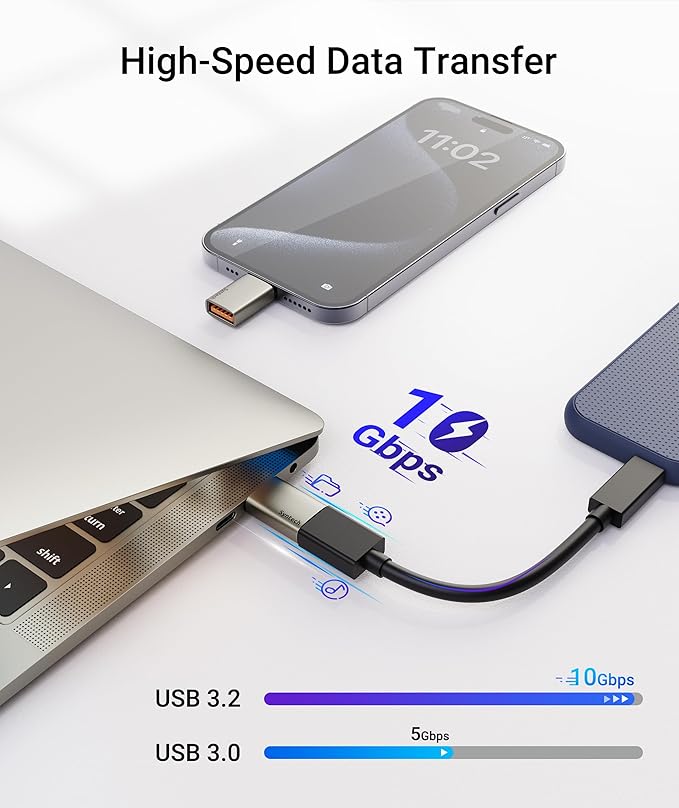 Syntech USB C to USB Adapter, 10Gbps USB3.2 Gen 2 Fit Side by Side, Type C Male to A 3.2 Female Adapter Compatible with iPhone 17 Pro Max/iPad/iMac/MacBook Pro and Thunderbolt 4/3 Devices, Starlight
