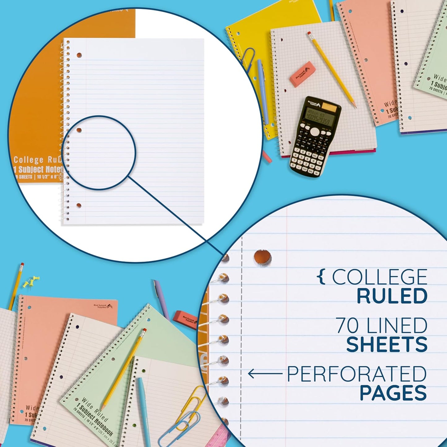 Blue Summit Orange Spiral Notebooks Bulk, One Subject Spiral Notebook College Ruled, Perforated Notebook, 8 x 10.5 for Work and School, Paper, College Ruled, Bulk 48 Pack