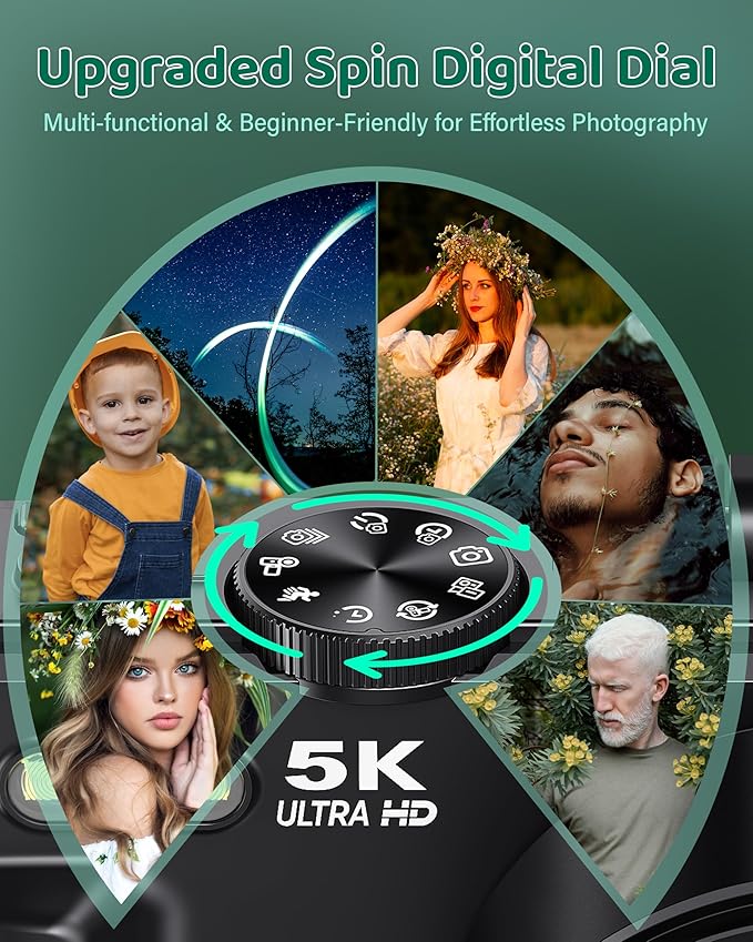 5K Digital Camera - WiFi 75MP Cameras for Photography - UHD Vlogging Camera for YouTube with 3" 180° Flip Screen - Autofocus Compact Video Travel Camara with 18X Zoom, 32GB SD Card, 2 Batteries