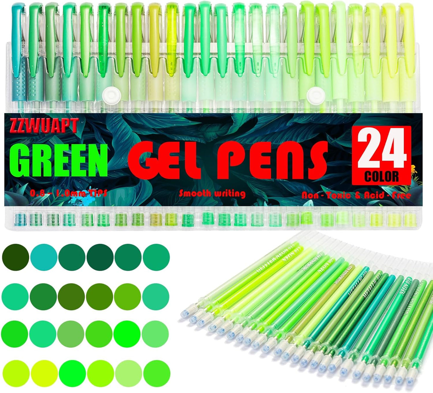 Green Gel Pens for Coloring Book,72 Color Gel Pens Set including 24 Color Gel Pen with 48 Refills,40% More Ink Colored Gel Pens for Drawing, Doodling, Scrapbook, Journaling