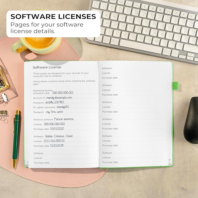 Clever Fox Password Book with alphabetical tabs. Internet Address Organizer Logbook. Large Password Keeper for Website Logins (Green)