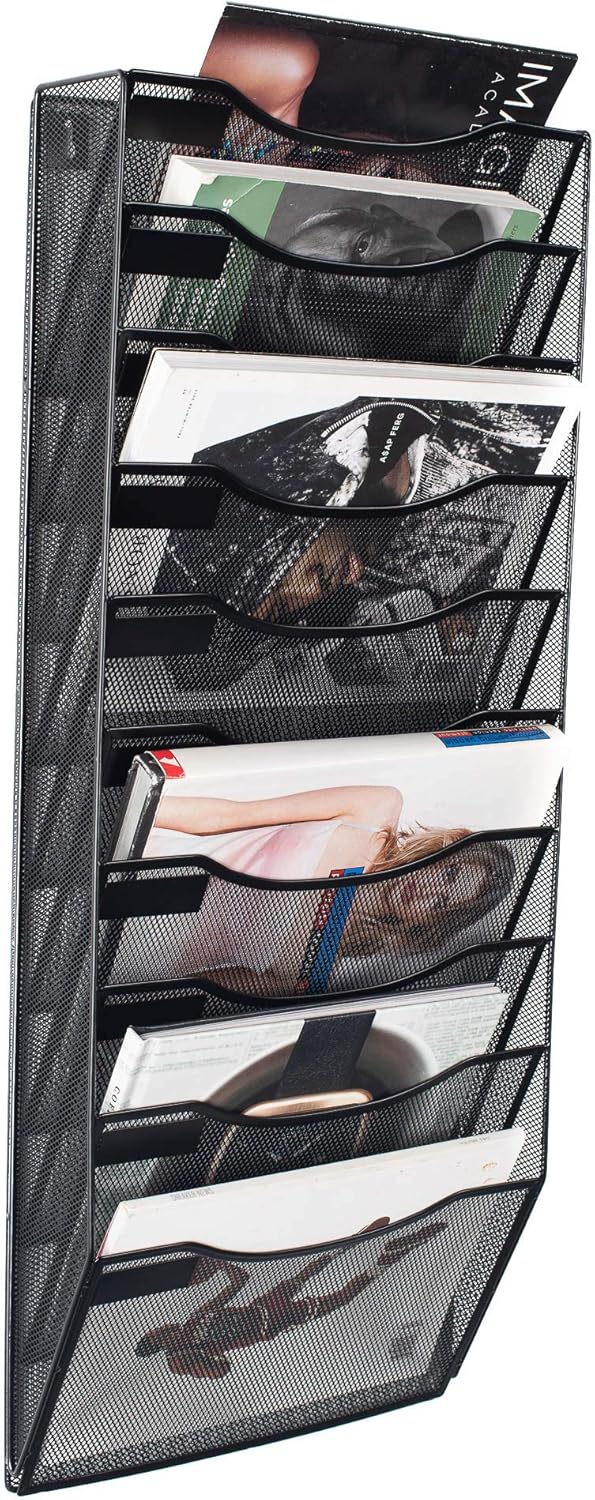 10 Sections Hanging Files Wall Mounted Metal Mesh Document File Organizer Magazine Holder Rack Organizer Racks Multipurpose Use To Display Files, Magazine, Newspapers- Black