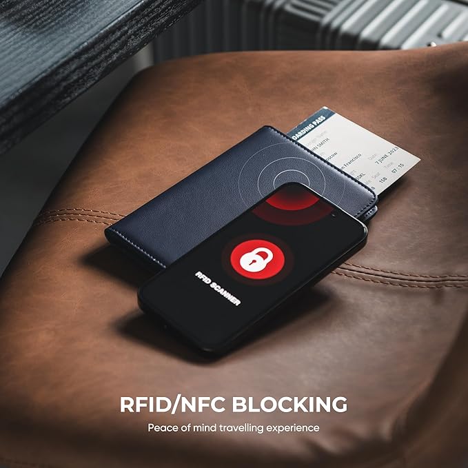 VULKIT Passport Holder with Airtag Slot, Premium Nappa Leather, RFID Blocking Airtag Passport Wallet