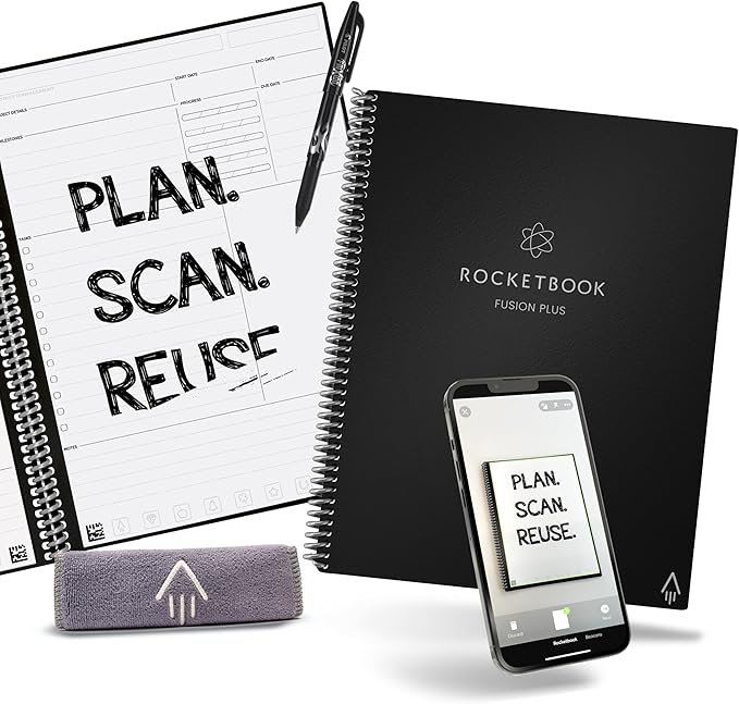 Rocketbook Smart Reusable Notebook, Fusion Plus Letter Size Spiral Notebook & Planner, Infinity Black, (8.5" x 11")