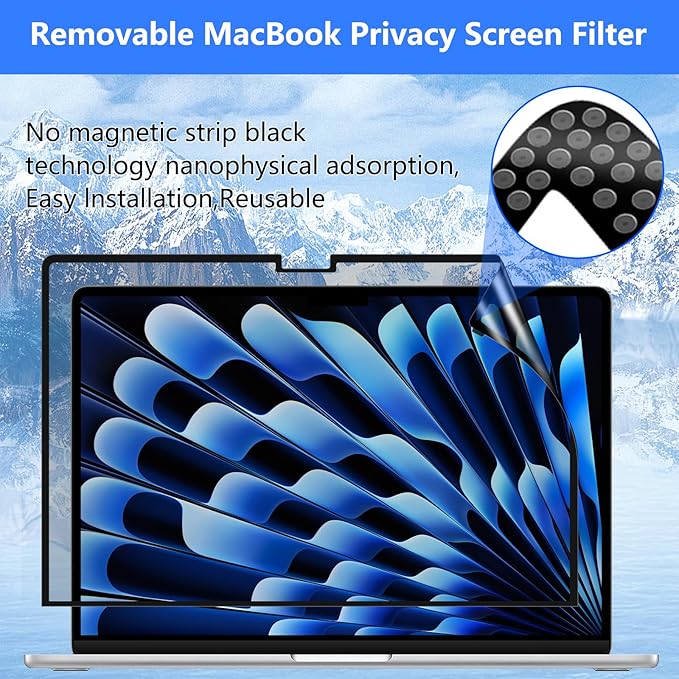 ZOEGAA MacBook Air 13.6 inch Privacy Screen, Removable Privacy Screen MacBook Air 13.6 & 13 inch 2022-2025 (M2, M3, M4, Pro, Max, Chip), Reusable Laptop Privacy Screen Anti-Glare Blue Ray Reduction