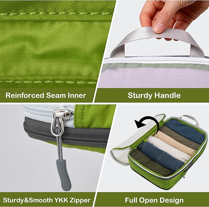 Cipway Mesh Compression Packing Cubes, Ultralight See Through Luggage Organizer Bags, Travel Essentials for Carry on Suitcase（3 Pcs,Green）
