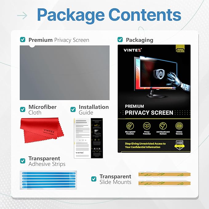 VINTEZ 22 Inch 16:10 Privacy Screen for Computer Monitor and Laptop - Anti Glare Protector Film Blue Light Filter Eye Protection - Computer Screen Privacy Shield, [1 Pack]