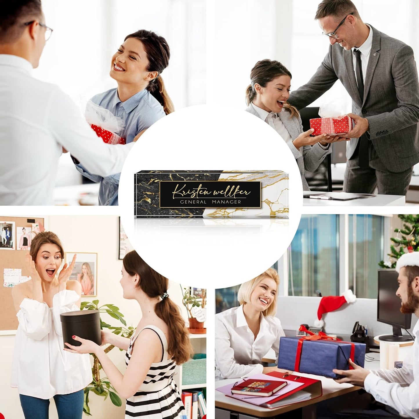 Desk Name Plate Personalized, Premium Marbling Acrylic Desk Name Plate, Personalized Name Plate for Desk, Office Decor for Women or Men Coworkers, Boss, Employee, Teacher