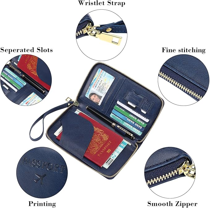 Leather RFID Blocking Passport Holder Travel Wallet, Passport Cover/Travel Wallet for Women/Men with