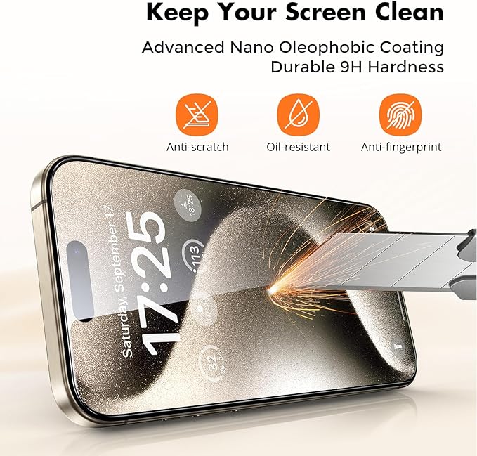 UNBREAKcable Shatterproof Tempered Glass Screen Protector for iPhone 15 Pro [3-Pack] [Easy Installation Frame] [9H Hardness] [99.99% HD Clear][Bubble Free] for Apple 6.1”