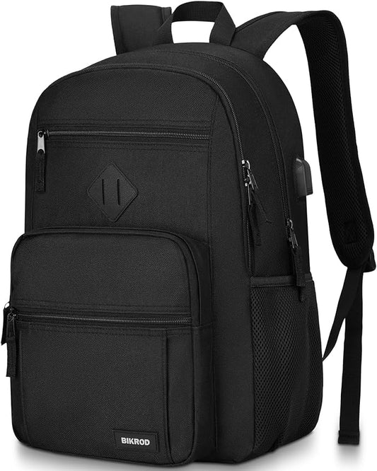 Black Backpack for Men and Women, Backpack for School Teens Boys and Girls, Lightweight Casual High School Bookbag, Daily-use Travel Laptop Backpack with USB Charging Port Fits 17.3 Inch Notebook