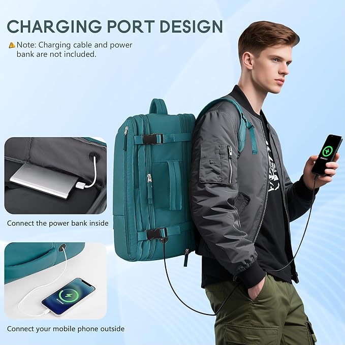 Beraliy Extra Large Travel Backpack for Women as Person Item Flight Approved, 40L Carry On Backpack, 17.3 Inch Laptop Backpack, Waterproof Backpack, Hiking Backpack, Casual Bag,Peacock Blue