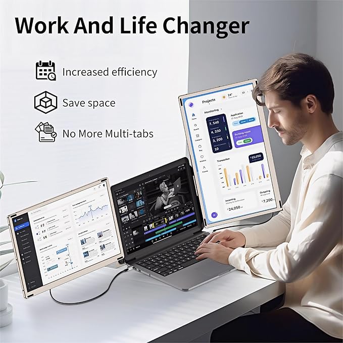 Laptop Screen Extender Portable, Detachable 15.6" FHD 1080P Portable Monitor for Laptops, Triple Laptop Monitor Extender compatiable with Windows, Mac, Android, Chrome, Switch & PS