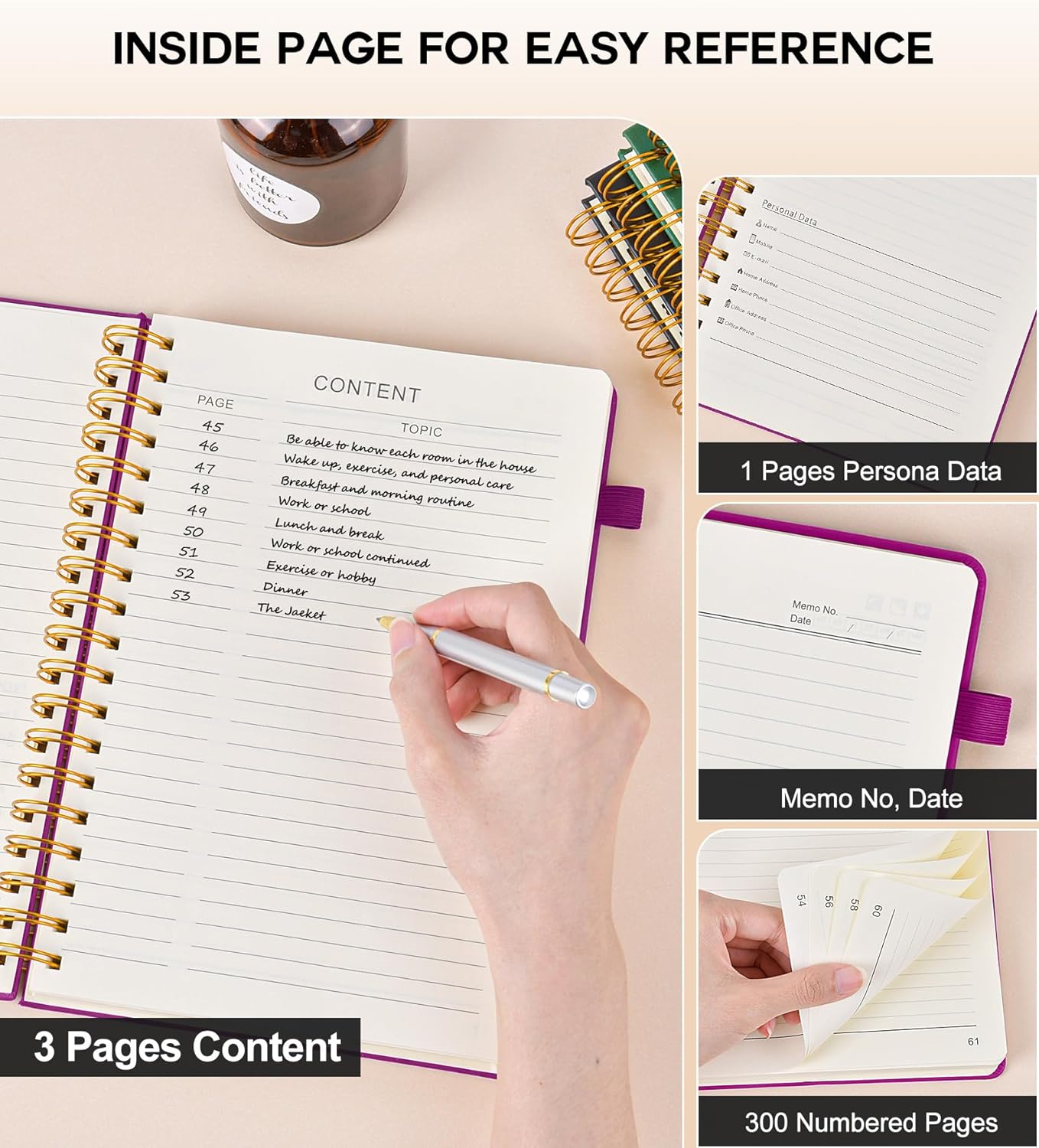 Large Spiral Notebook Journal for Women Men - 300 Numbered Lined Pages, College Ruled,B5 Hardcover Spiral Bound Notebook for School, Work, Note Taking, Writing, Leather Spiral Journal 7"x10"