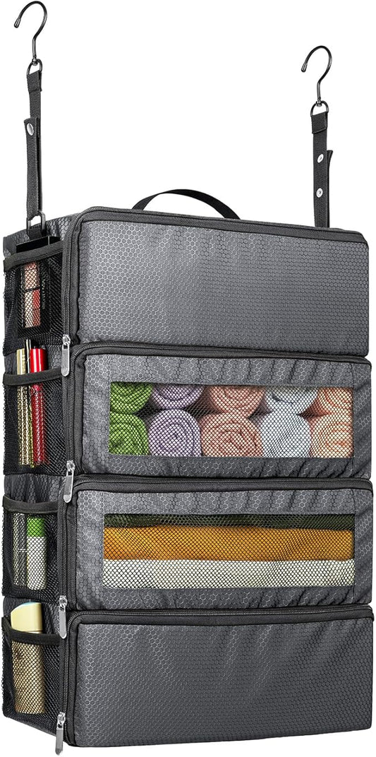 Suitcase Organizer, Travel Luggage Organizer Hanging Shelves Packing Cube Closet/Collapsible Portable Travel Organizer for Carry-on
