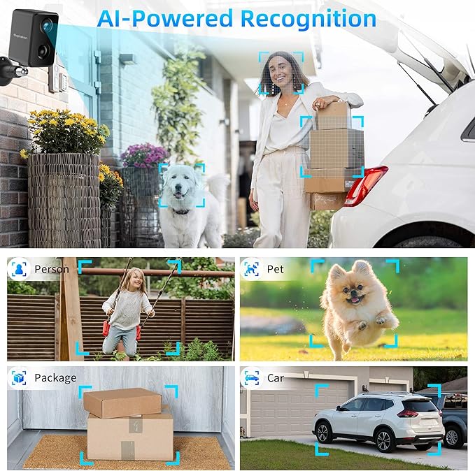 Septekon 2K Security Cameras Wireless Outdoor 4 Pack, Solar Battery Powered Camera with Two Spotlights, PIR Motion Detection Siren, Color Night Vision, 2-Way Audio, IP66 Waterpoof