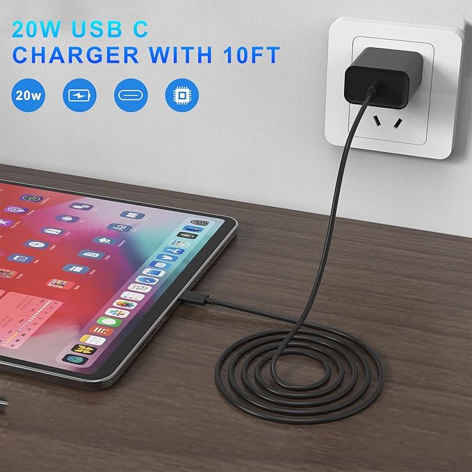 iPhone 17 16 15 Charger Fast Charging, 3 Pack PD 20W USB C Charger with 10FT Cord, USB C Cable Type C Chargers Block for iPhone 17/17 Pro/17 Pro Max/16/16 Plus/16 Pro/16 Pro Max/15/15 Pro（Black）
