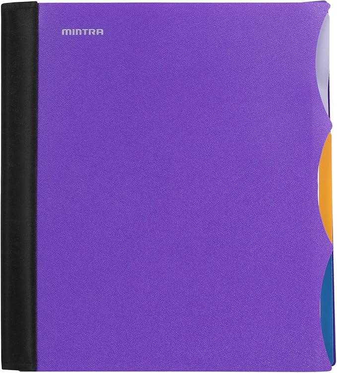Mintra Office Durable PREMIUM Spiral Notebook, ((Purple, 3 Subject, 8.5in x 11in)), Fabric Covered Coils, No Snags, Removable Adjustable Pocket Dividers, Ruler, Organization, Customizable