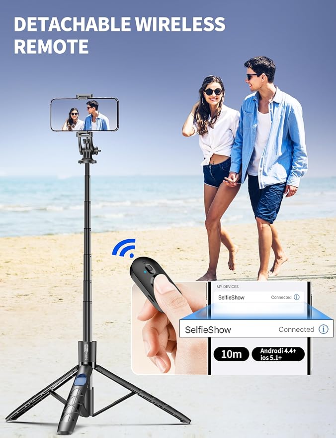Aluminum 71" Phone Tripod with Remote, Extendable & Compatible with iPhone 15/14/13/Android/Camera