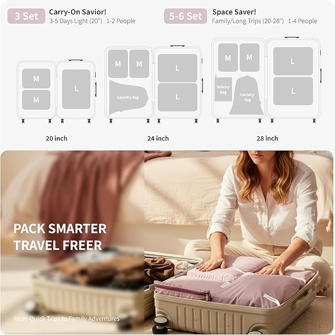 Cipway Compression Packing Cubes for Travel Ultralight Expandable Packing Organizers for Carry on Luggage (Mauve Pink 3 Set)