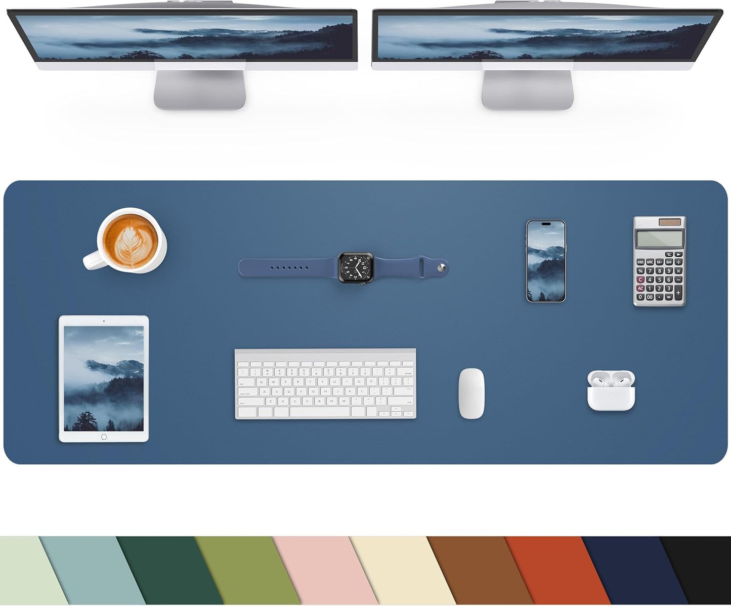 Large Desk mat, Leather Desk Pad Protector,Office Desk Mat,Mouse Pad, Non-Slip Desk Blotter, Laptop Desk Pad, Waterproof Desk Writing Pad for Office&Home (Grey Blue, 55" x 17")