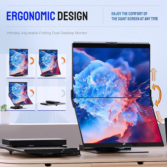 Mobile Pixels Geminos Dual 24" FHD Stacked Desktop Monitors with 1080P Webcam&Speakers, 100W USB-C Charging, All-inclusive HDMI/USB A/USB C Infinitely Adjustable Computer Monitor (2 Monitors)