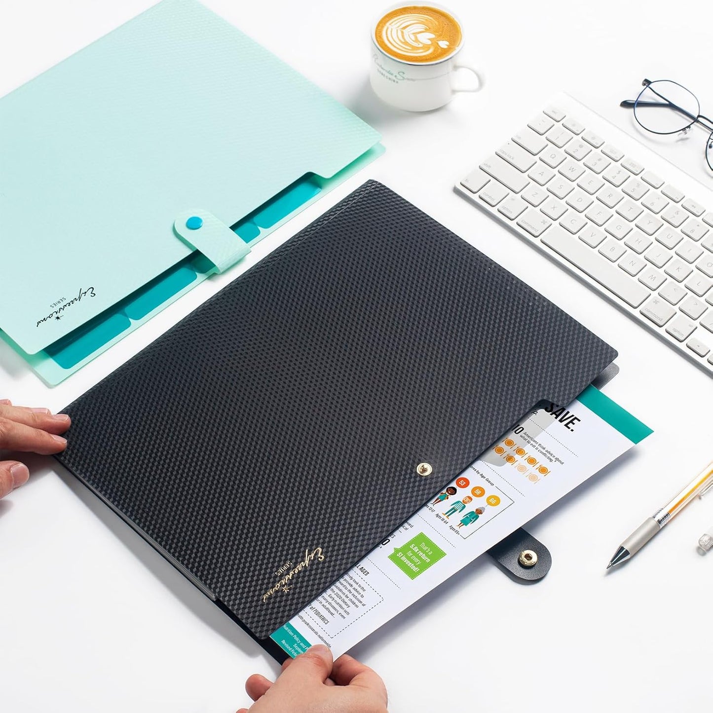 Sooez Accordion File Organizer, 8 Pocket Expanding File Folder with Labels, Letter Size Folders for Documents, Portable Paper Bill Receipt Organizer for Home School Office Supplies, Grey