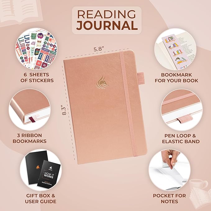 Clever Fox Reading Journal Premium – Review Log Notebook with Reading Tracker – Gifts & Accessories for Book Lovers, Adults & Kids (Rose Gold)