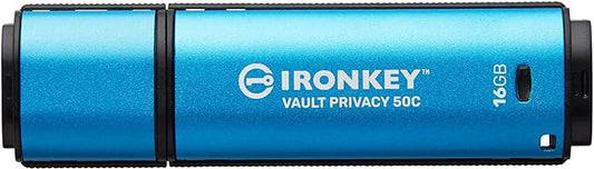 Kingston Ironkey Vault Privacy 50 USB-C 16GB Flash Drive | FIPS 197 Certified | XTS-AES 256-bit | BadUSB and Brute Force Protection | Mult-Password Option | IKVP50C/16GB