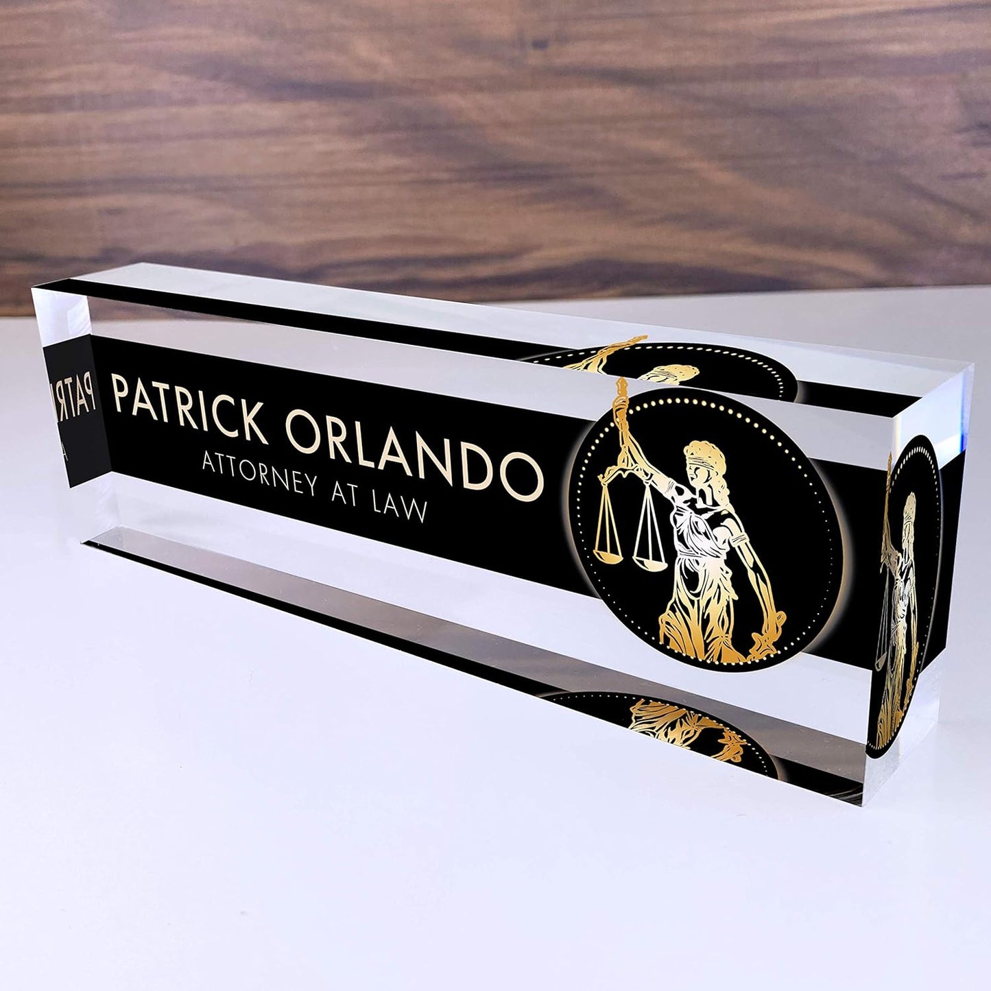 Artblox Office Desk Name Plate Personalized | Custom Name Plates for Desks | Lawyer Design On Clear Acrylic Glass | Office Desk Decor - (8" x 2.5")